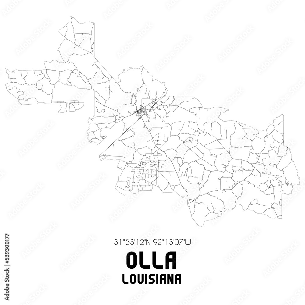 Olla Louisiana. US street map with black and white lines.