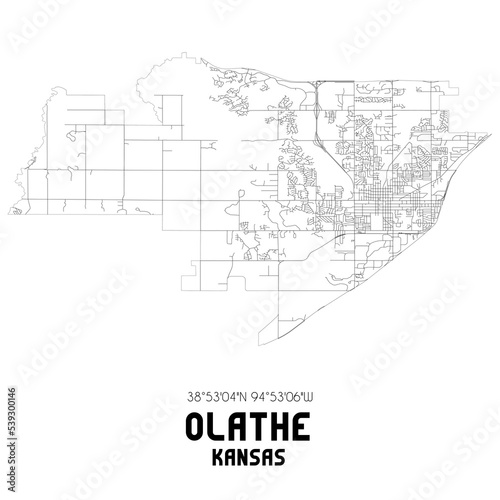 Olathe Kansas. US street map with black and white lines.