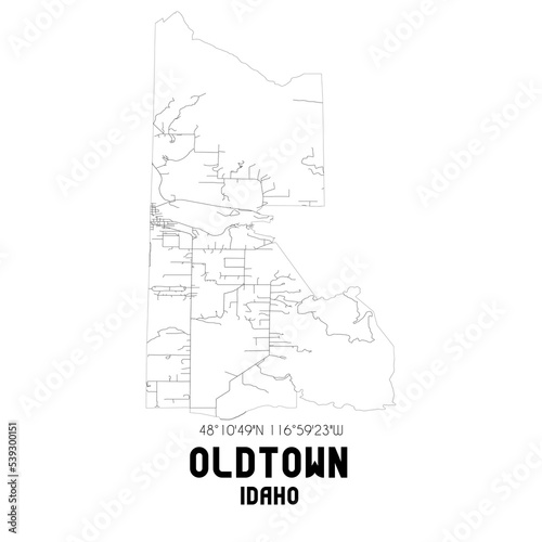 Oldtown Idaho. US street map with black and white lines.