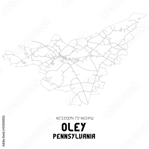 Oley Pennsylvania. US street map with black and white lines.