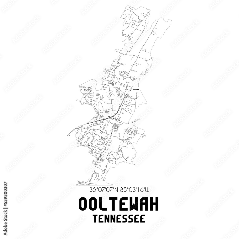 Ooltewah Tennessee. US street map with black and white lines.
