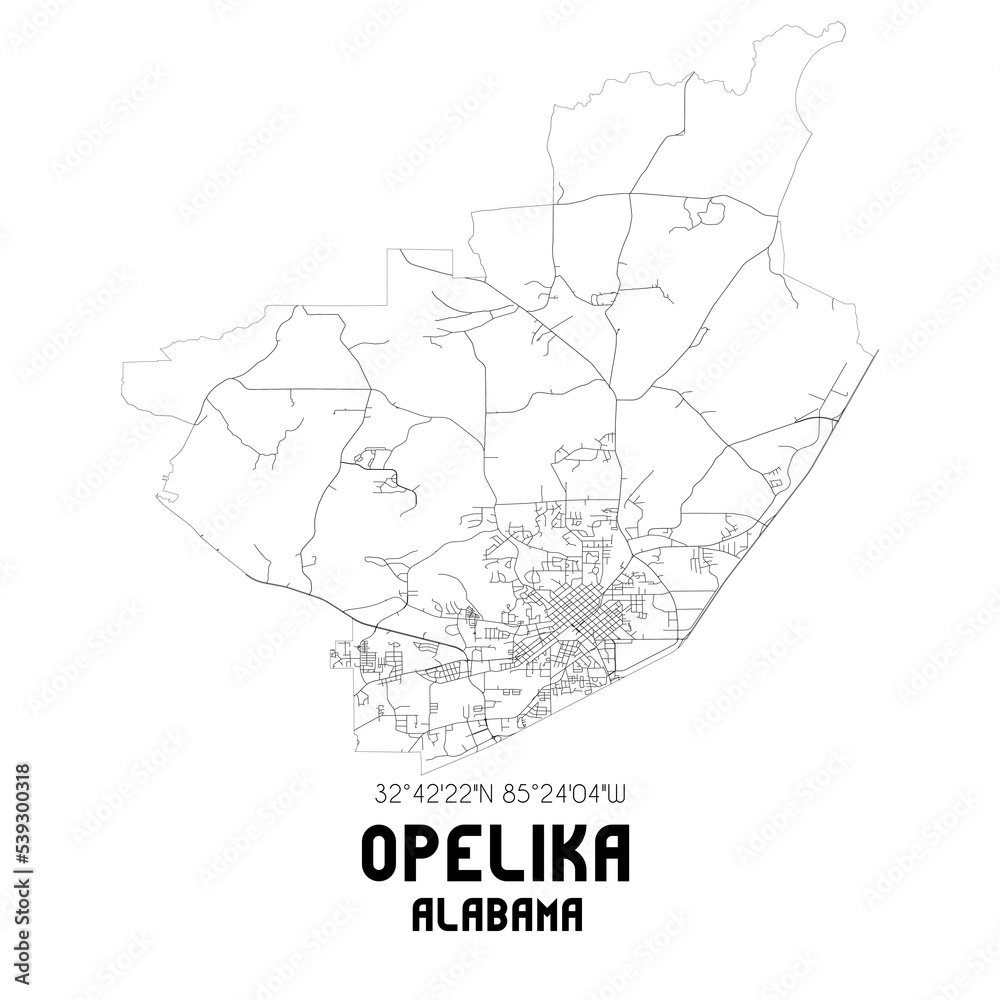 Fototapeta premium Opelika Alabama. US street map with black and white lines.