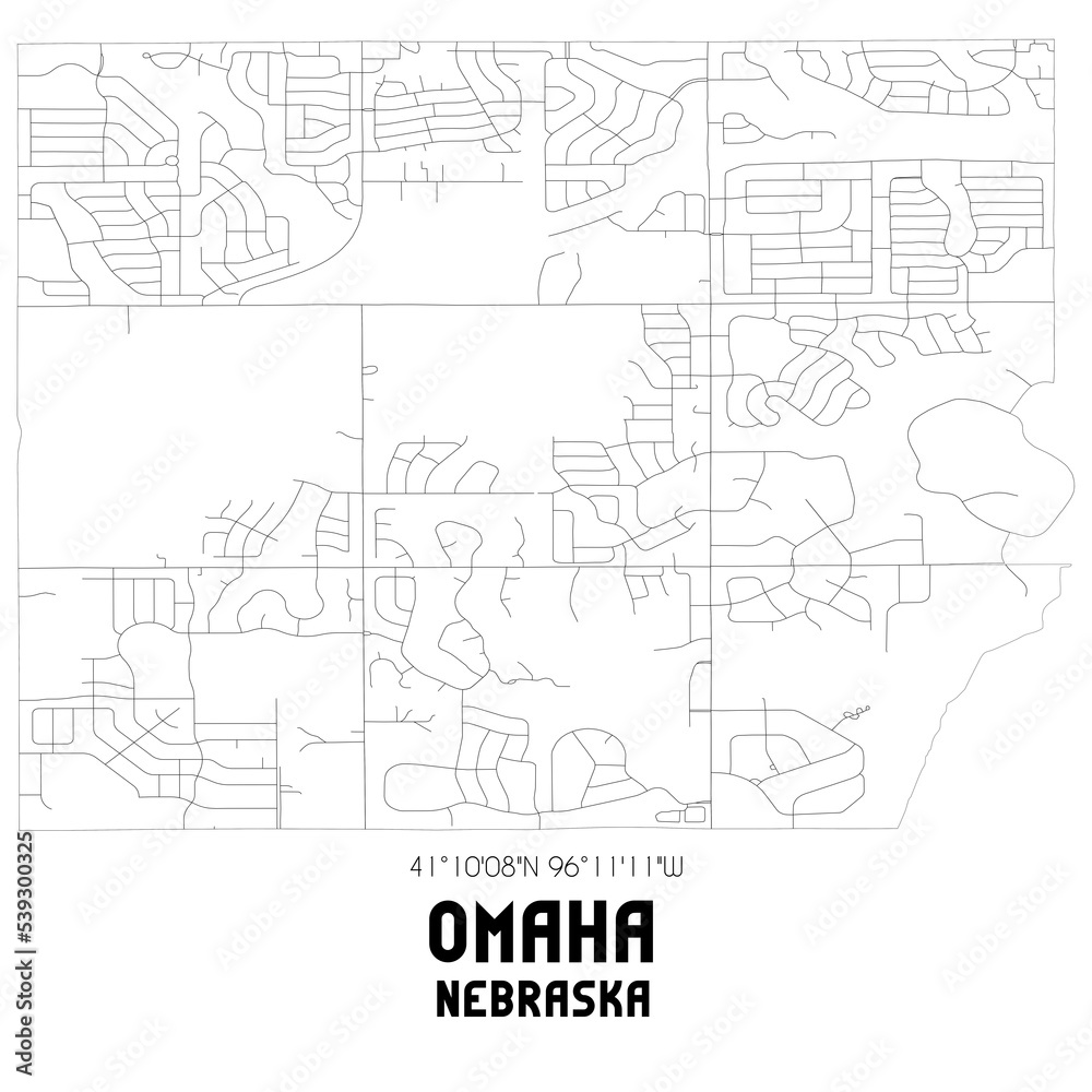 Omaha Nebraska. US street map with black and white lines.