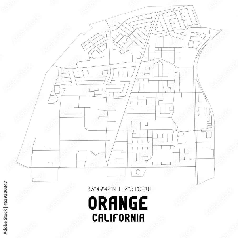 Orange California. US street map with black and white lines.