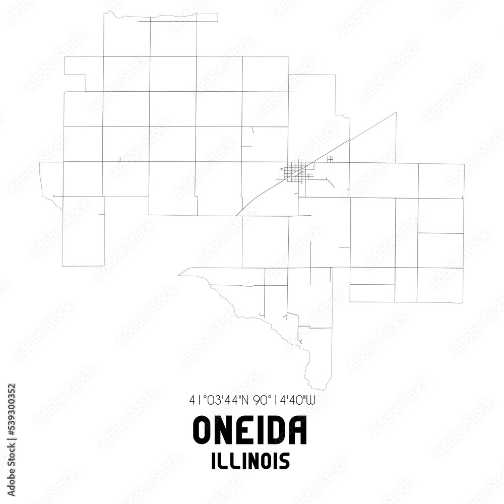 Oneida Illinois. US street map with black and white lines.