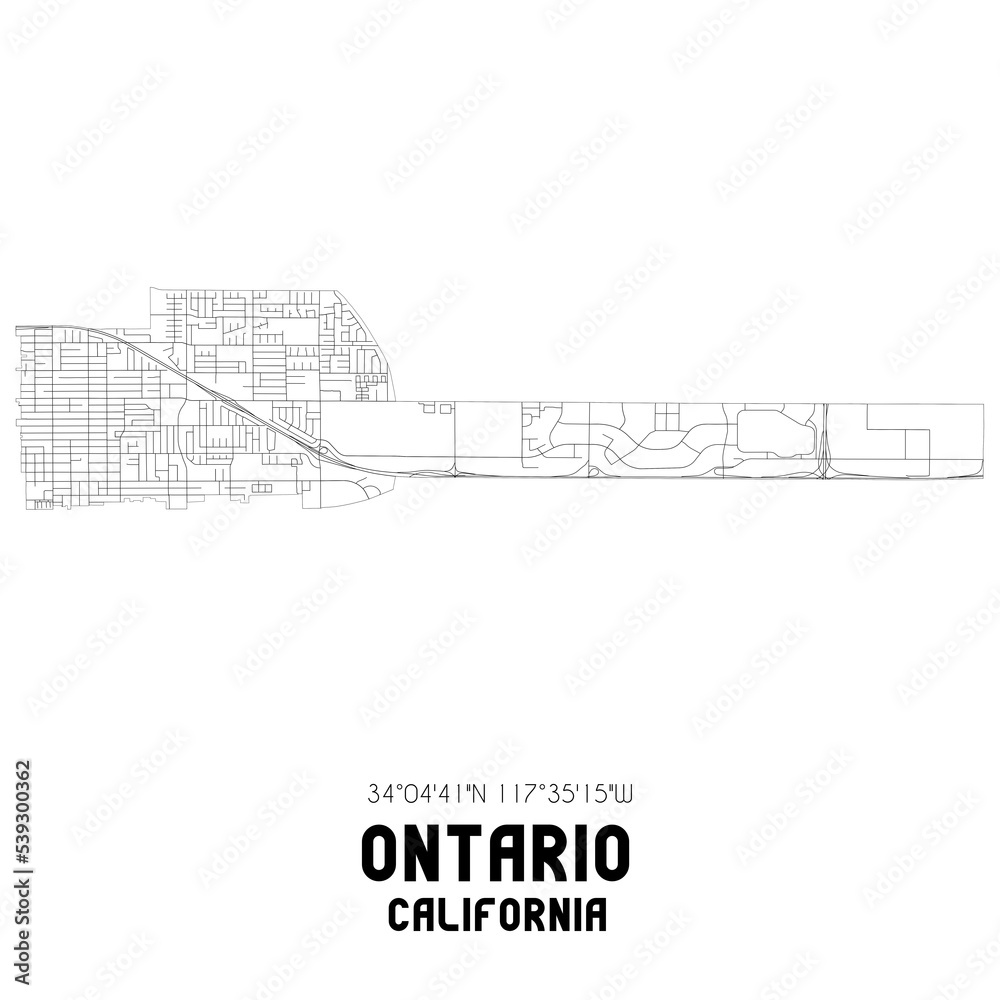 Ontario California. US street map with black and white lines. Stock