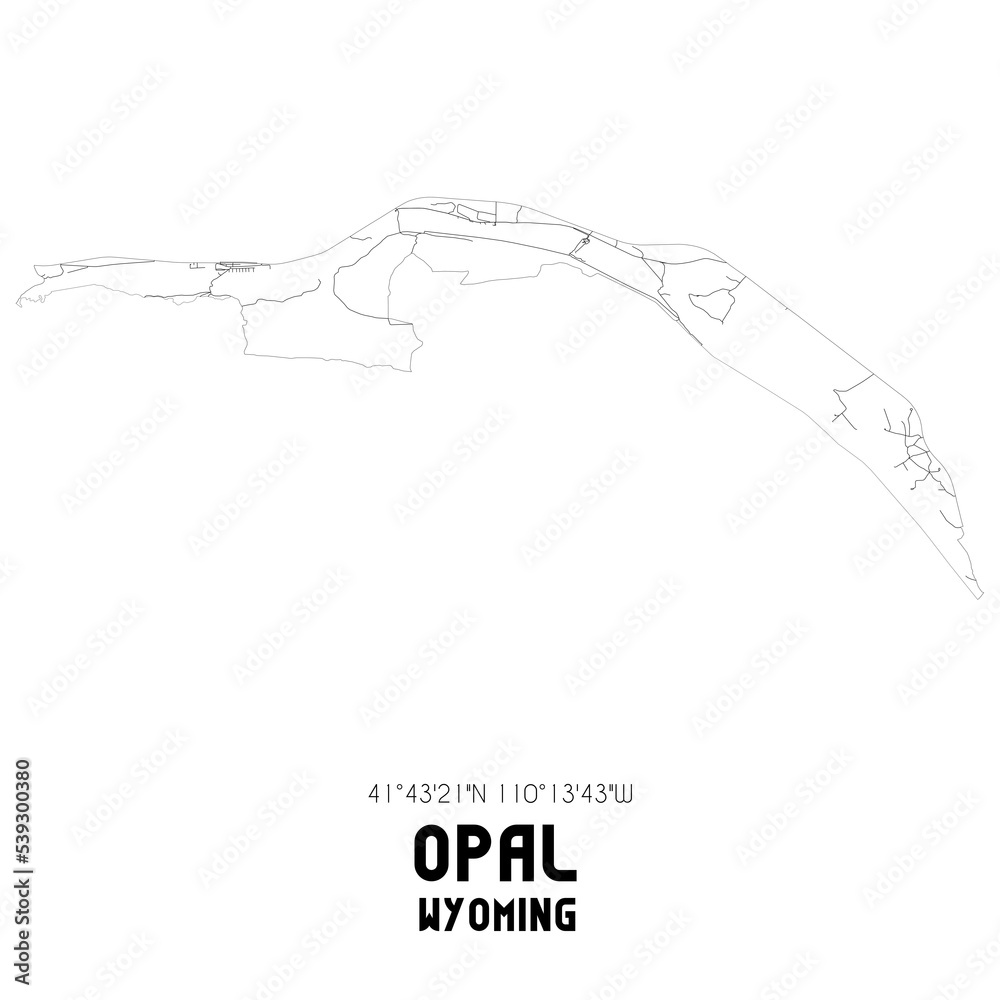 Opal Wyoming. US street map with black and white lines.