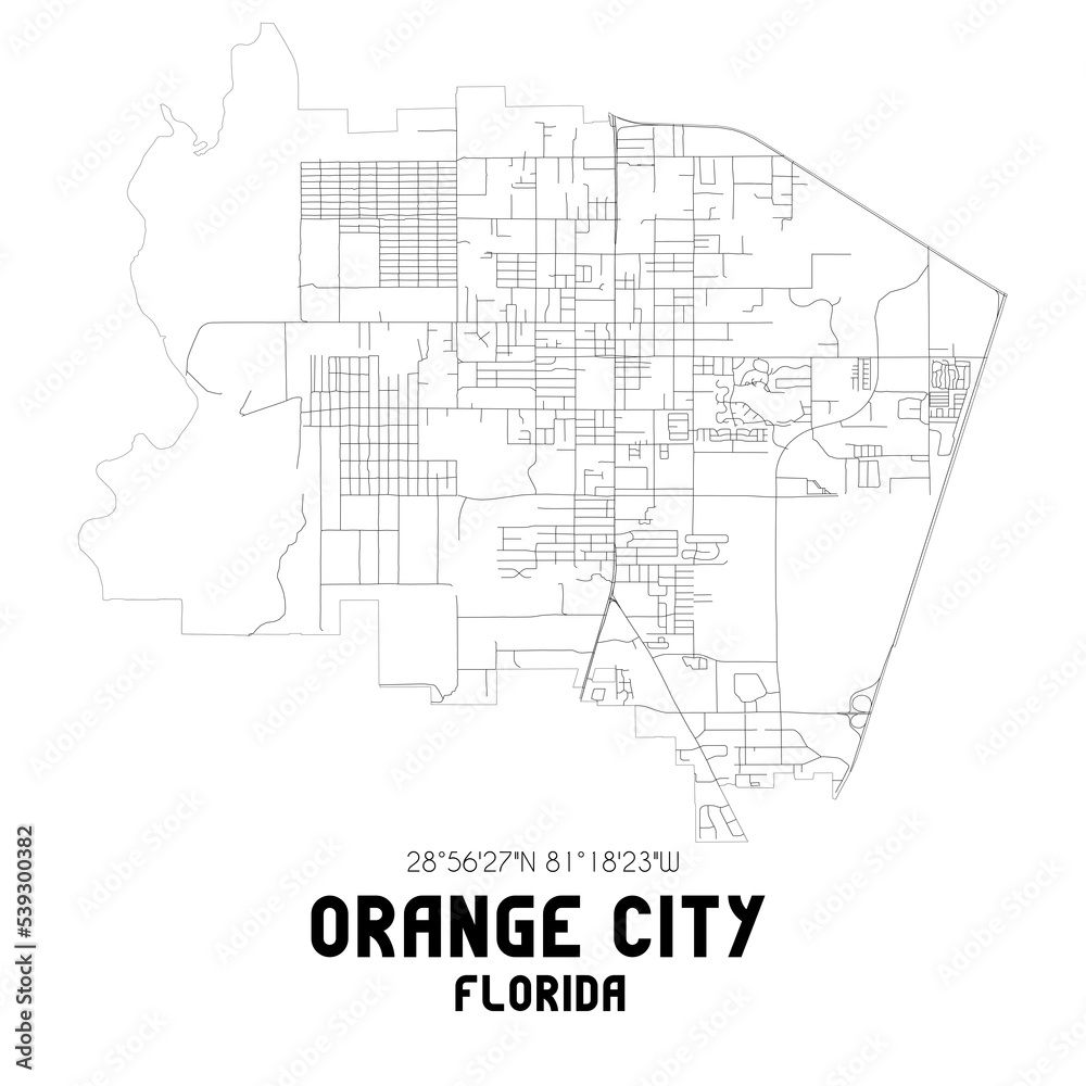Orange City Florida. US street map with black and white lines.