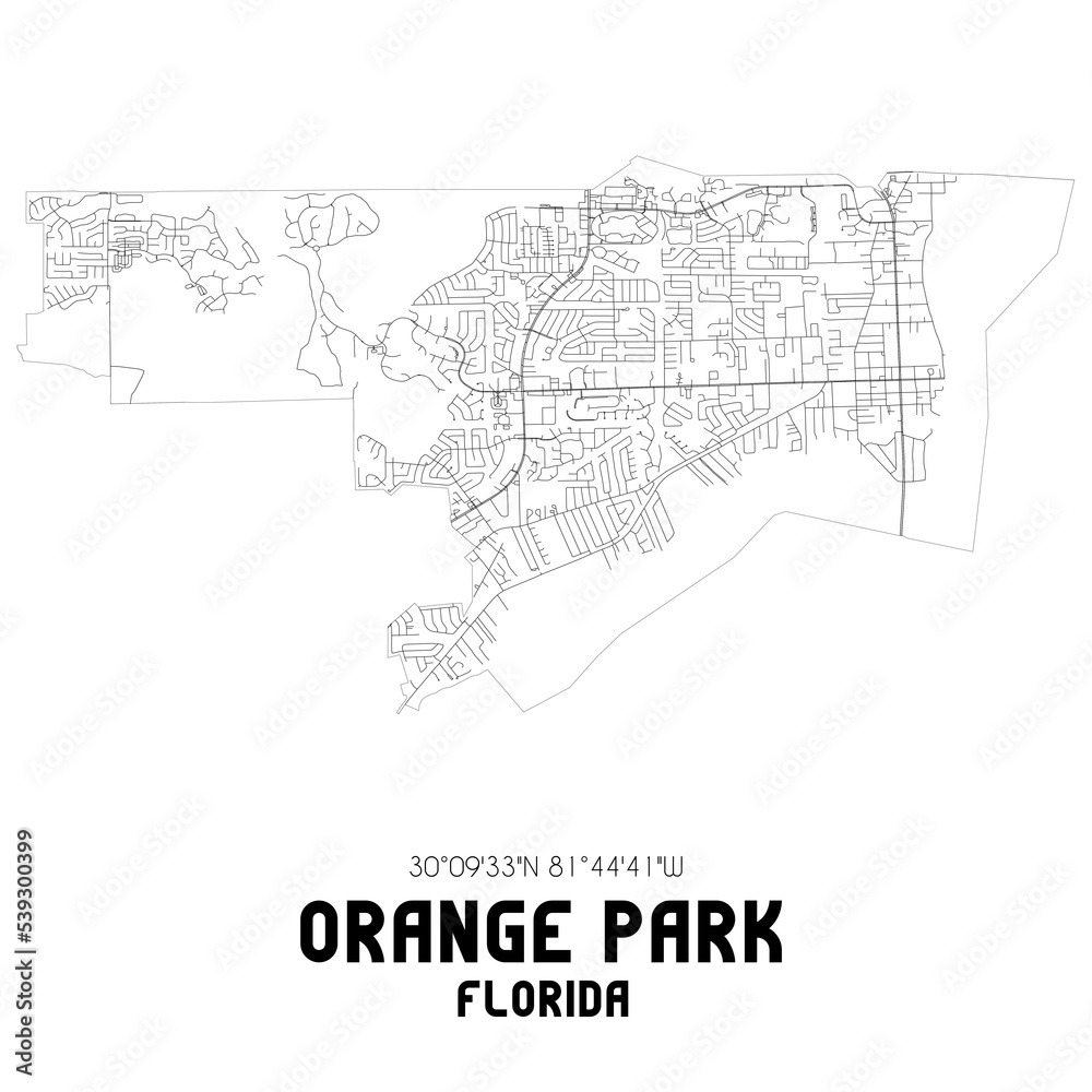 Orange Park Florida. US street map with black and white lines.
