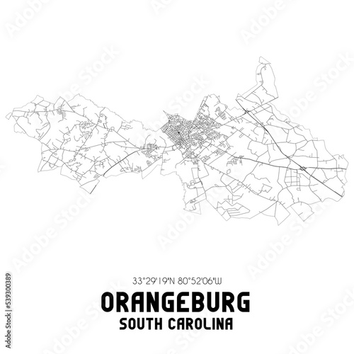 Orangeburg South Carolina. US street map with black and white lines. photo