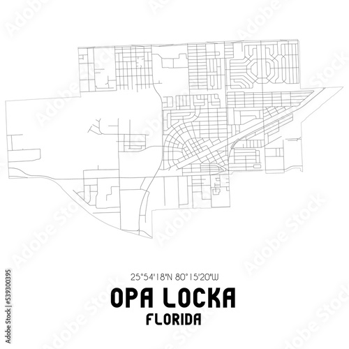 Opa Locka Florida. US street map with black and white lines.