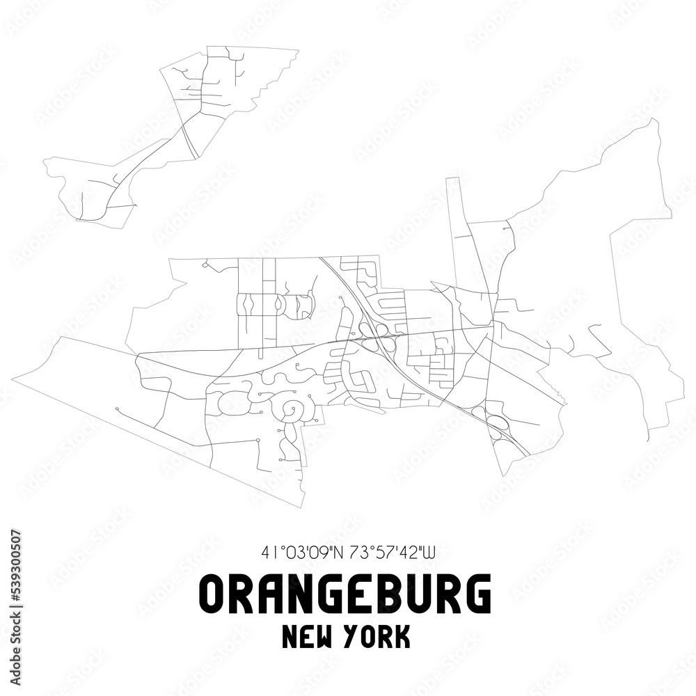 Orangeburg New York. US street map with black and white lines.