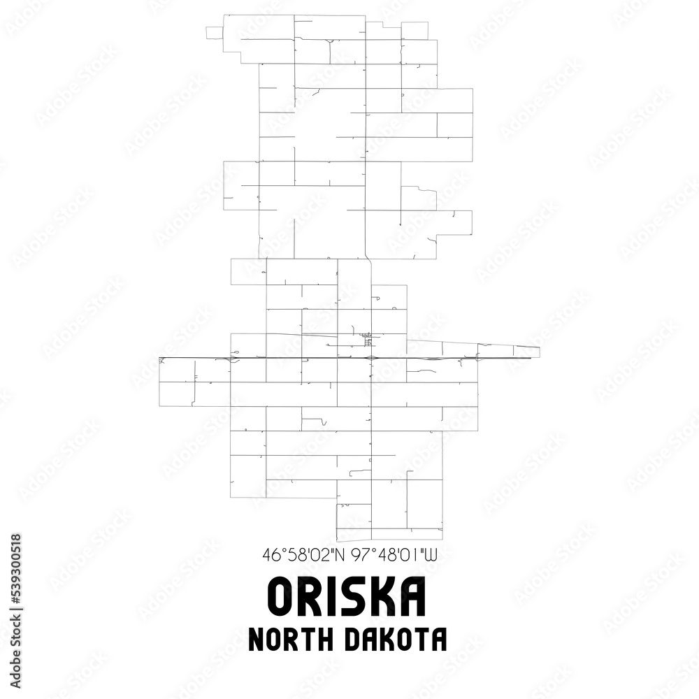 Oriska North Dakota. US street map with black and white lines. Oriska North Dakota. US street map with black and white lines.
