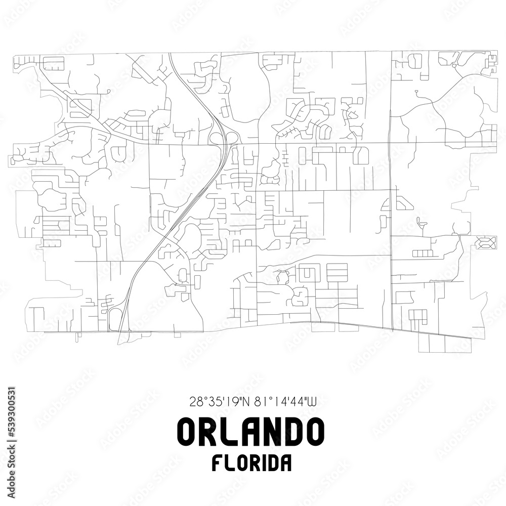 Orlando Florida. US street map with black and white lines.