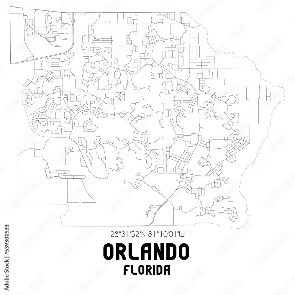 Orlando Florida. US street map with black and white lines.