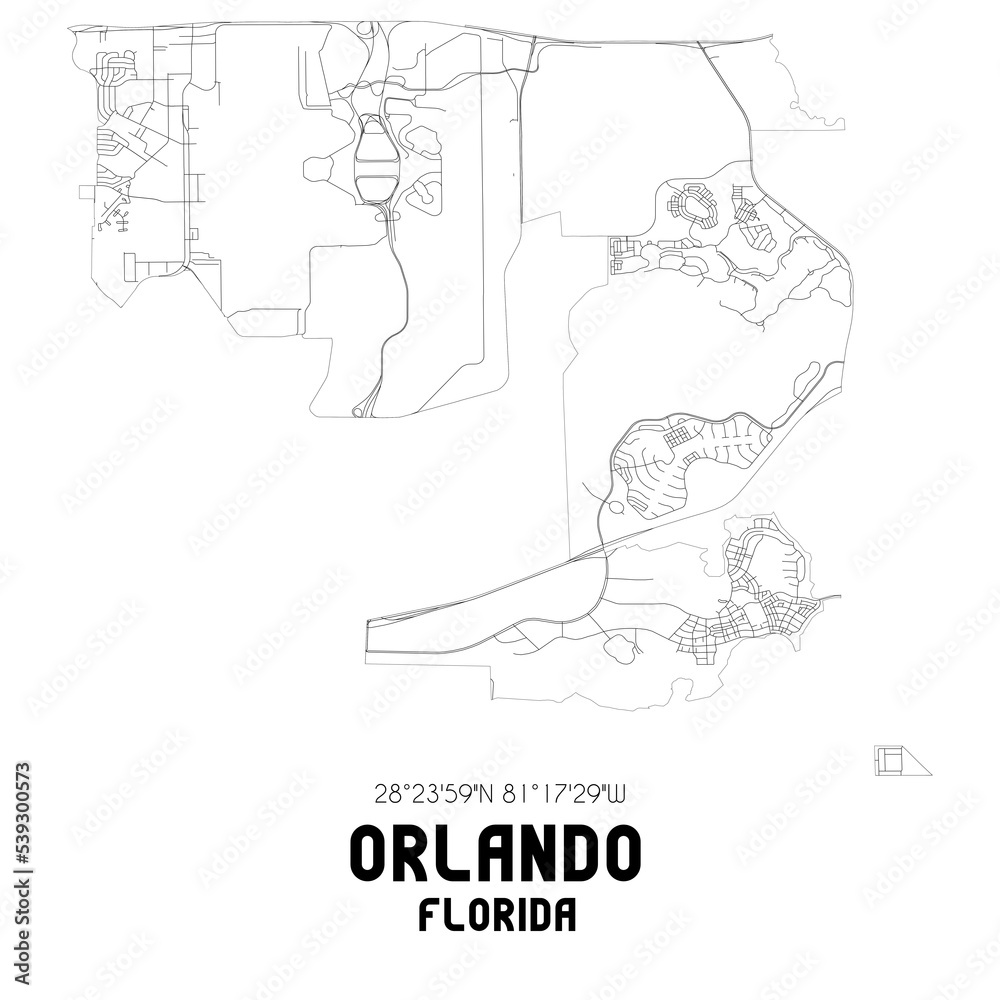 Orlando Florida. US street map with black and white lines.