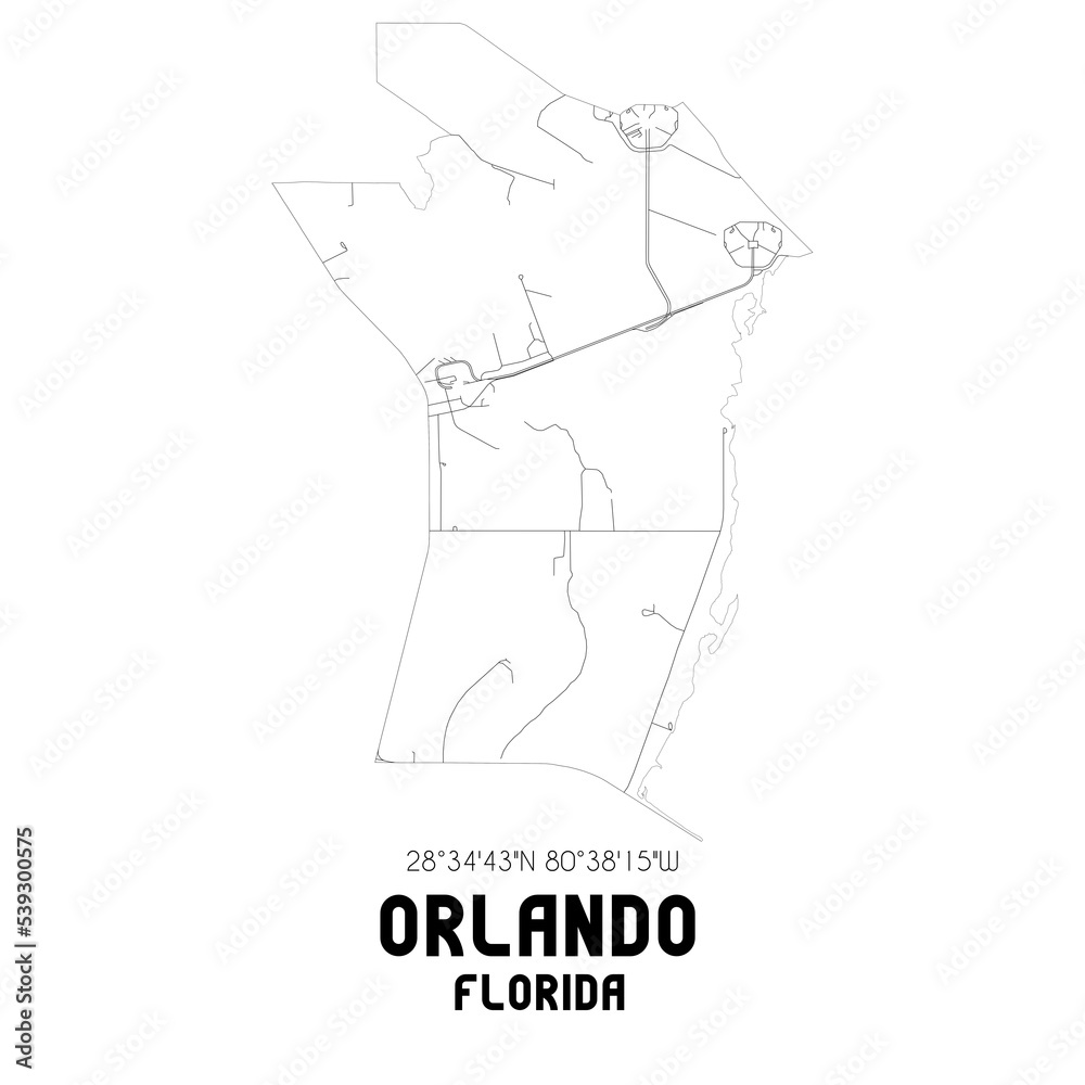 Orlando Florida. US street map with black and white lines.