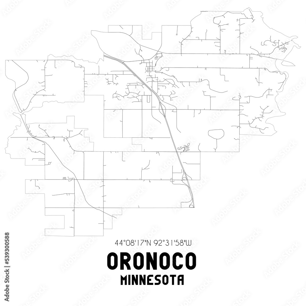 Oronoco Minnesota. US street map with black and white lines.