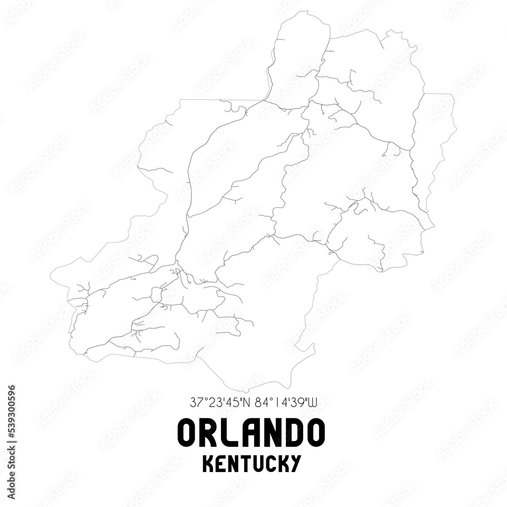 Orlando Kentucky. US street map with black and white lines. Orlando Kentucky. US street map with black and white lines.