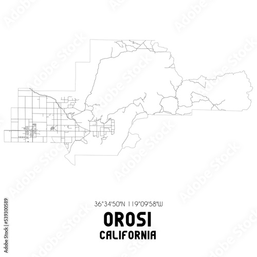 Orosi California. US street map with black and white lines. photo