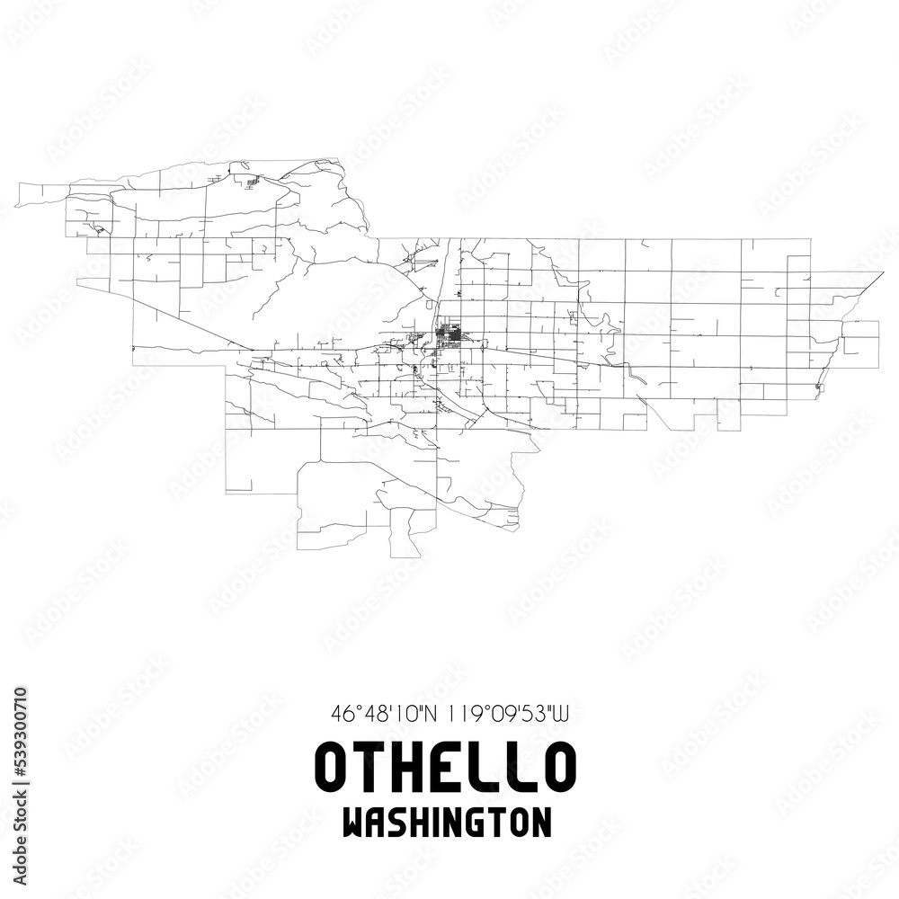 Othello Washington. US street map with black and white lines.