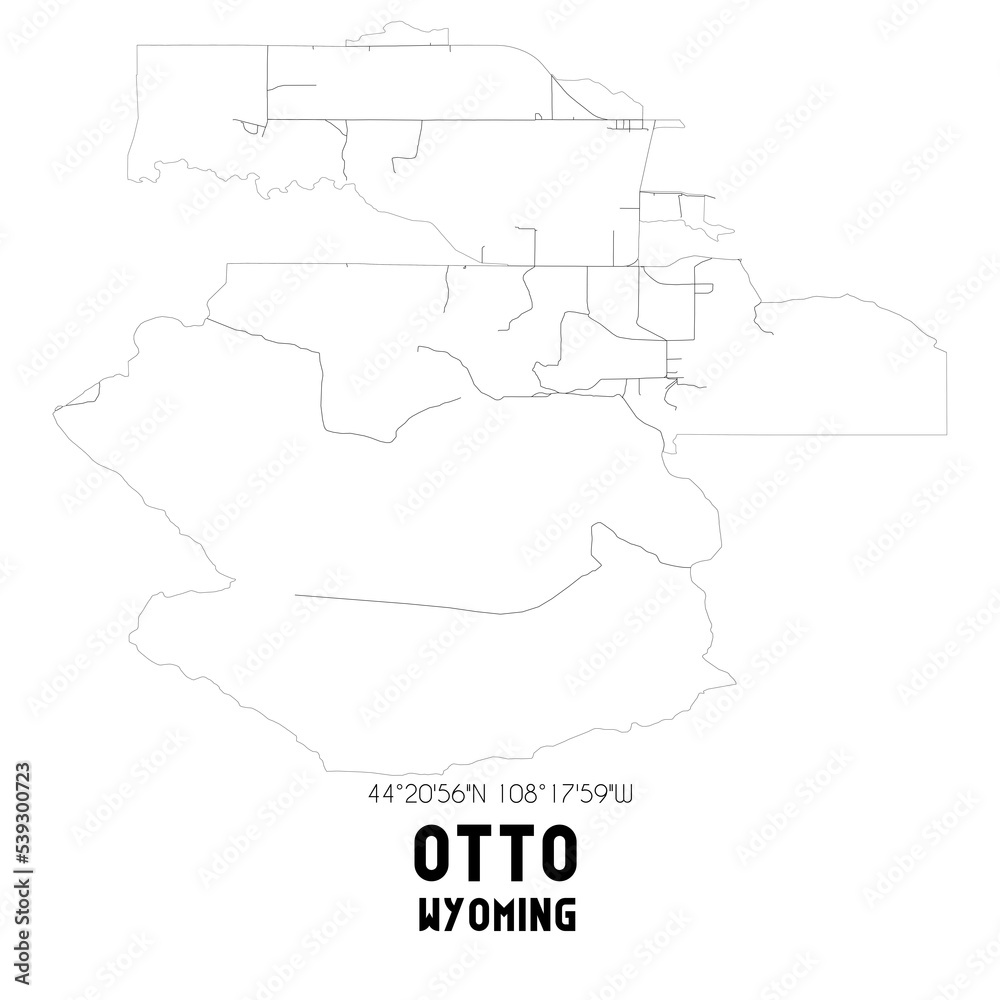 Otto Wyoming. US street map with black and white lines.