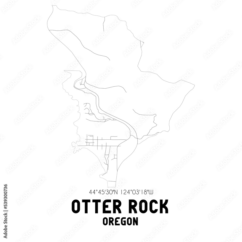 Otter Rock Oregon. US street map with black and white lines.