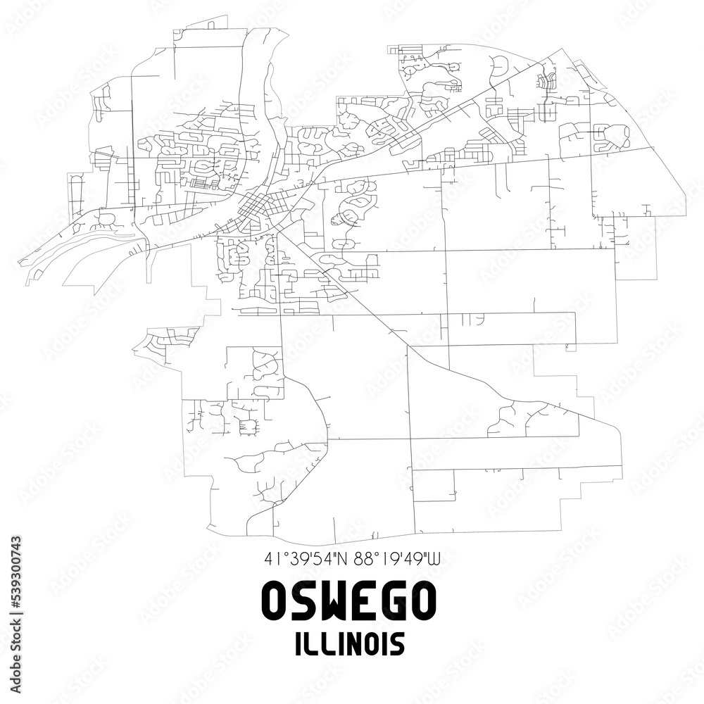 Oswego Illinois. US street map with black and white lines.