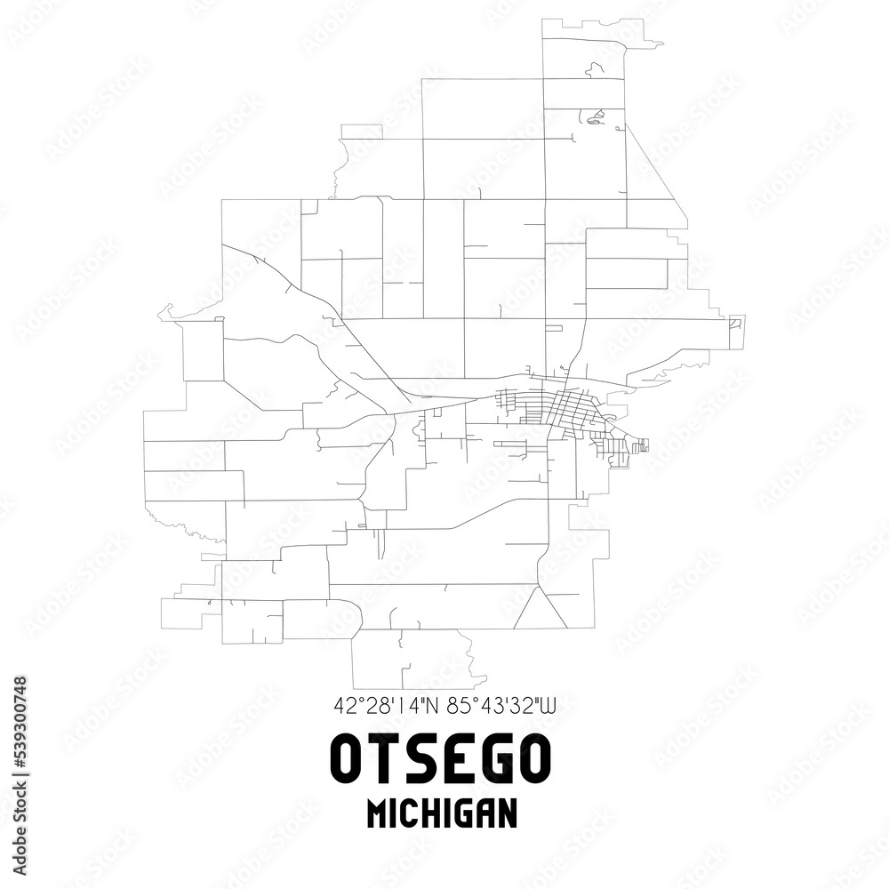 Otsego Michigan. US street map with black and white lines.