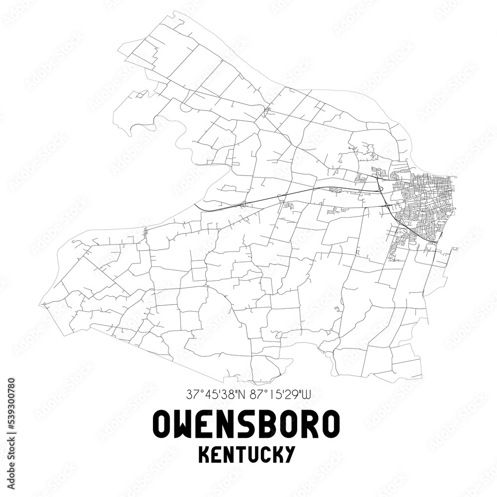 Owensboro Kentucky. US street map with black and white lines.