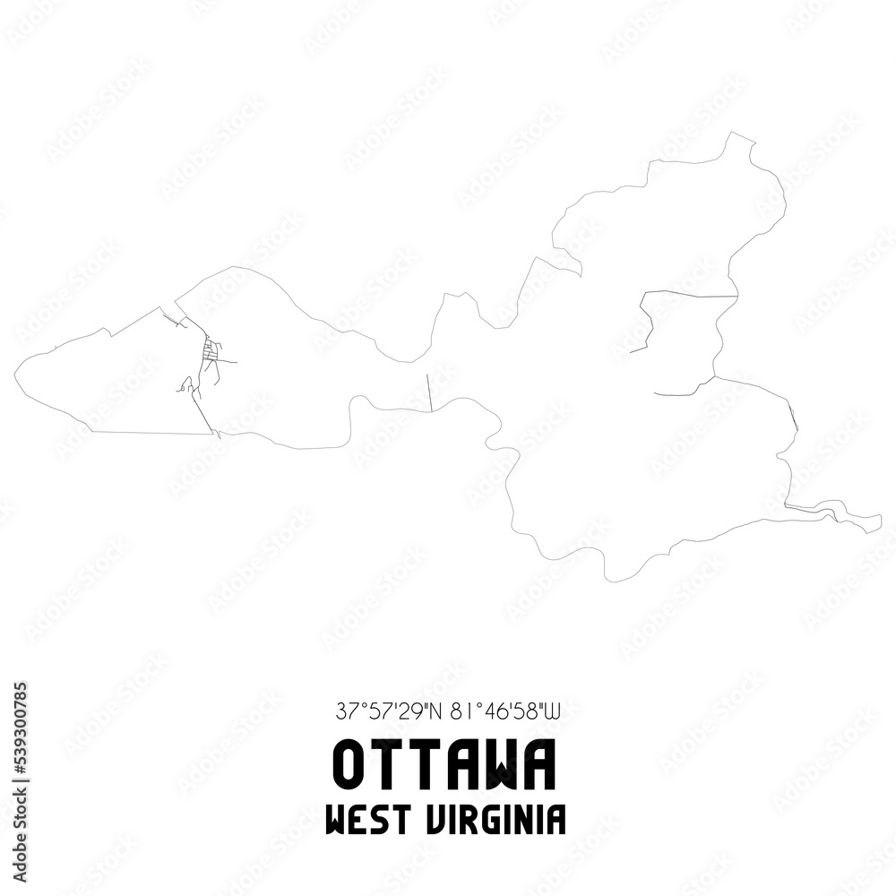 Ottawa West Virginia. US street map with black and white lines.