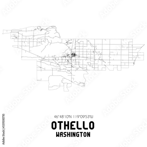 Othello Washington. US street map with black and white lines.