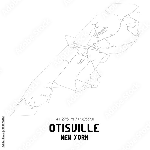 Otisville New York. US street map with black and white lines.