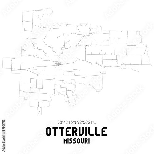 Otterville Missouri. US street map with black and white lines.