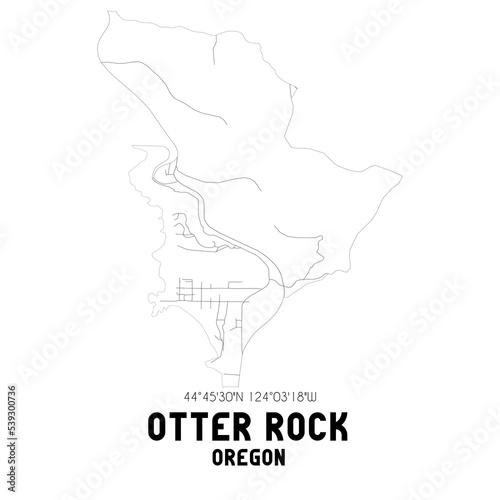 Otter Rock Oregon. US street map with black and white lines.