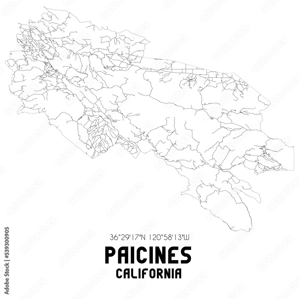 Paicines California. US street map with black and white lines. Paicines California. US street map with black and white lines.