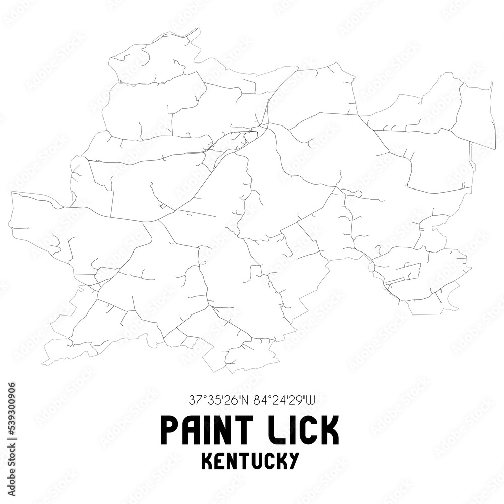 Paint Lick Kentucky. US street map with black and white lines. Stock