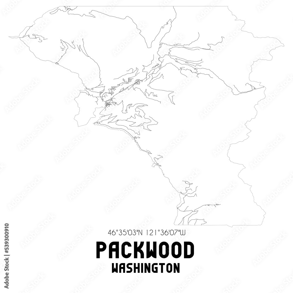 Packwood Washington. US street map with black and white lines.