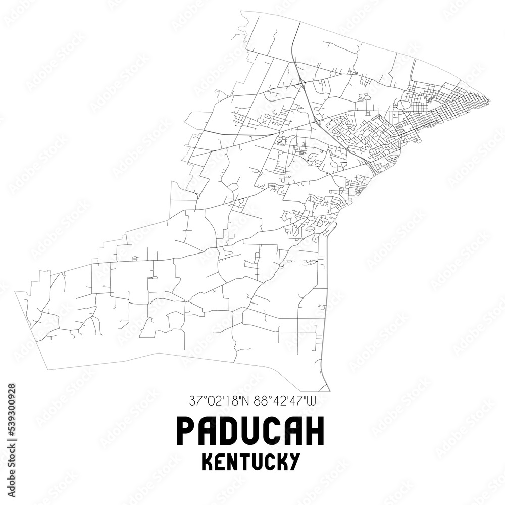 Paducah Kentucky. US street map with black and white lines. Stock