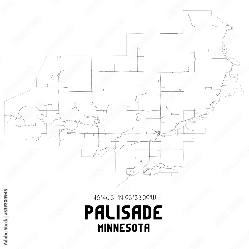 Palisade Minnesota. US street map with black and white lines.