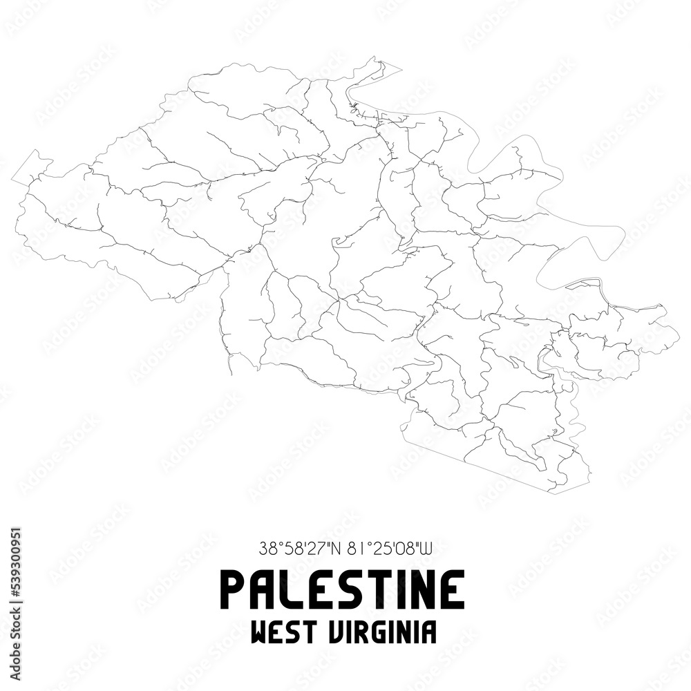 Palestine West Virginia. US street map with black and white lines.