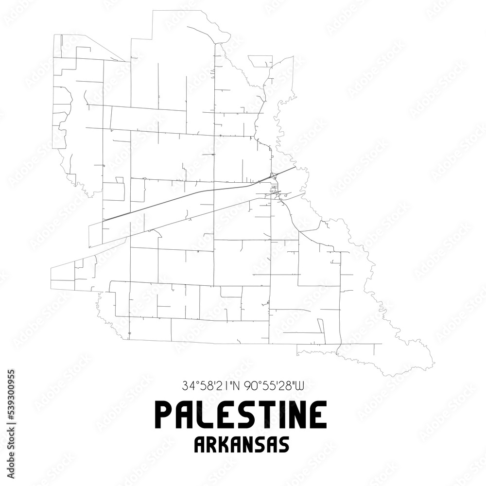 Palestine Arkansas. US street map with black and white lines.