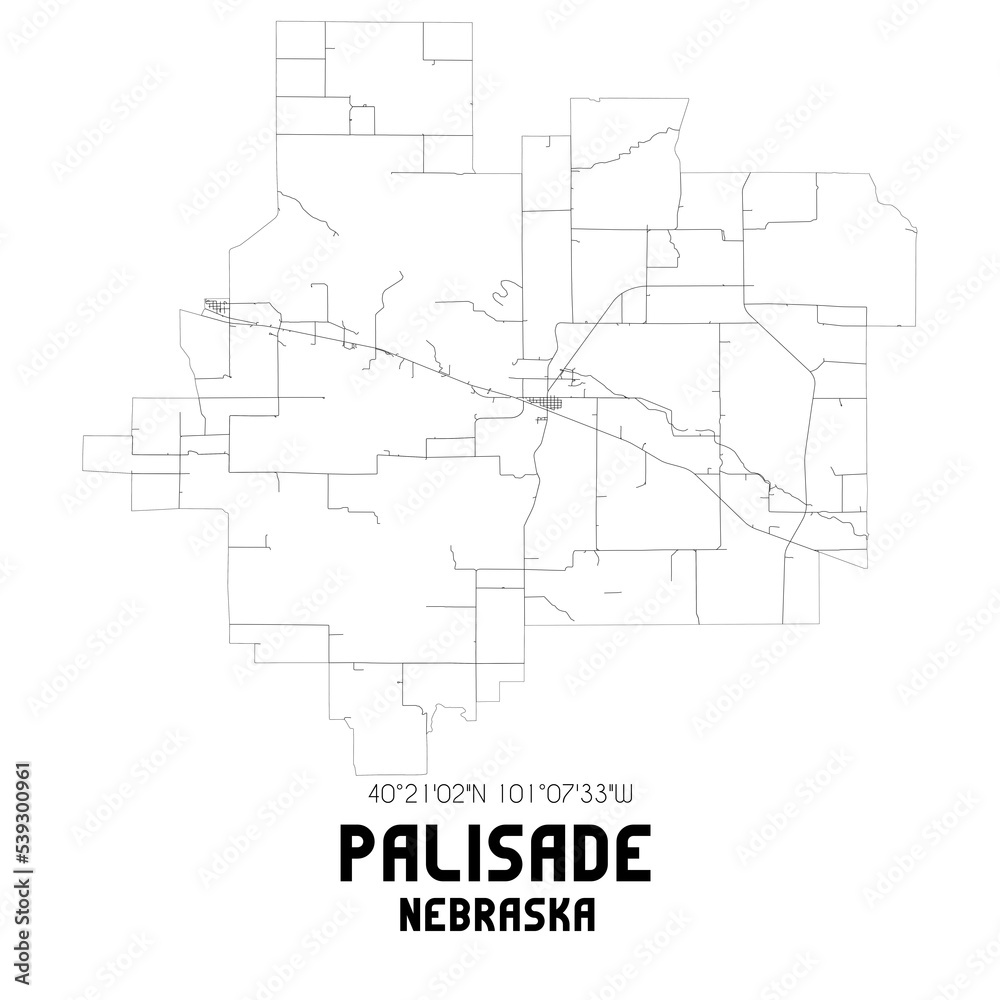 Palisade Nebraska. US street map with black and white lines.