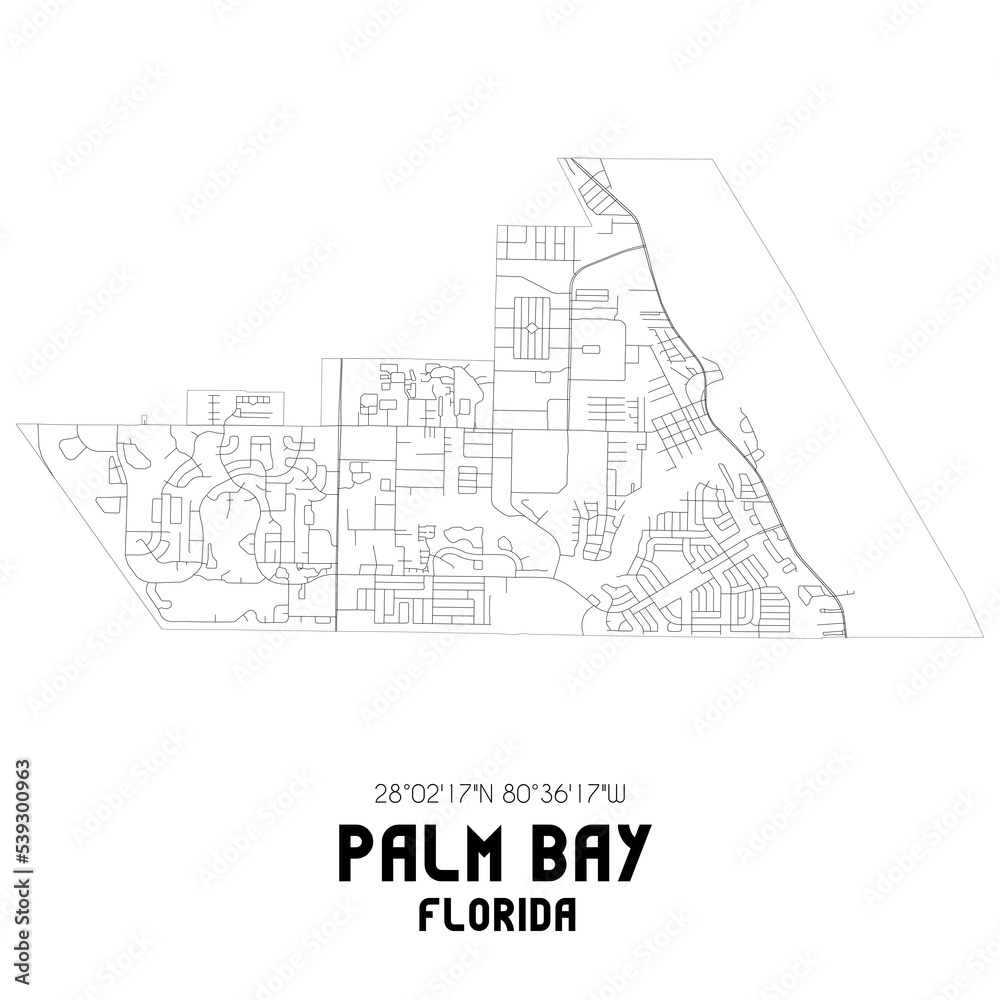 Palm Bay Florida. US street map with black and white lines.