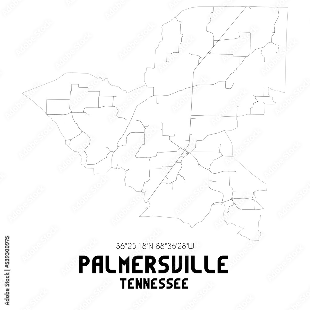 Palmersville Tennessee. US street map with black and white lines.