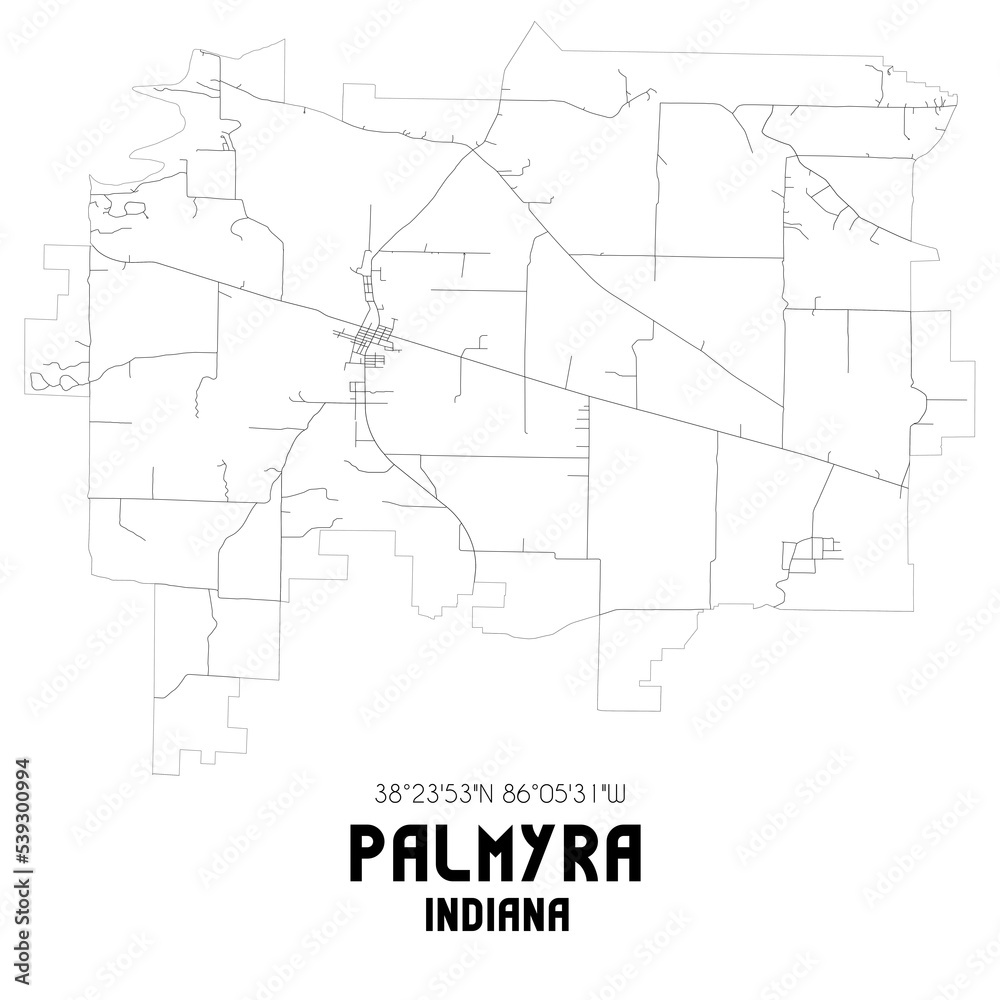 Palmyra Indiana. US street map with black and white lines.