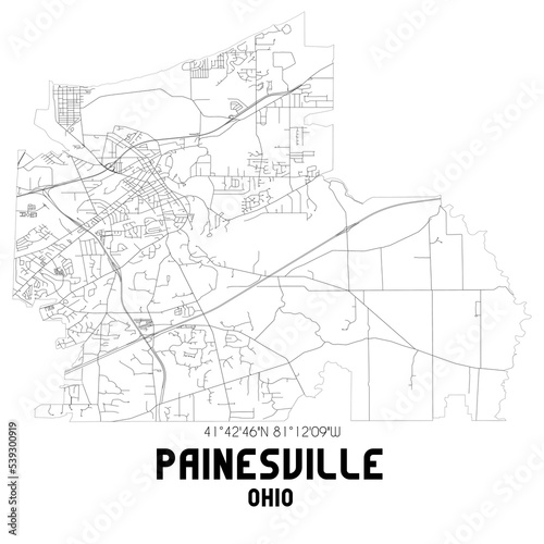 Painesville Ohio. US street map with black and white lines.