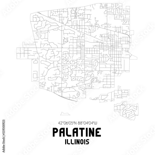 Palatine Illinois. US street map with black and white lines.