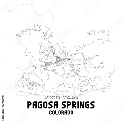 Pagosa Springs Colorado. US street map with black and white lines. photo