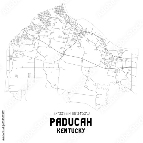 Paducah Kentucky. US street map with black and white lines.